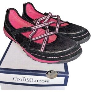Croft & Barrow Womens Size 8 Black Pink Mary Jane Walking Shoes Sneakers Comfort